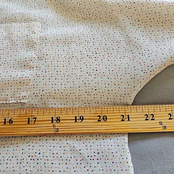 Quiksilver Women Button up Blouse Sz L Semi Sheer Raglan 3/4" Sleeve Polka Dots - Picture 14 of 16